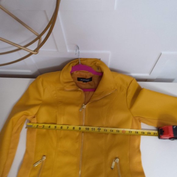 ELLEN TRACY Mustard Yellow Pleater zip Jacket size Medium GOLD Zippers - Picture 5 of 6